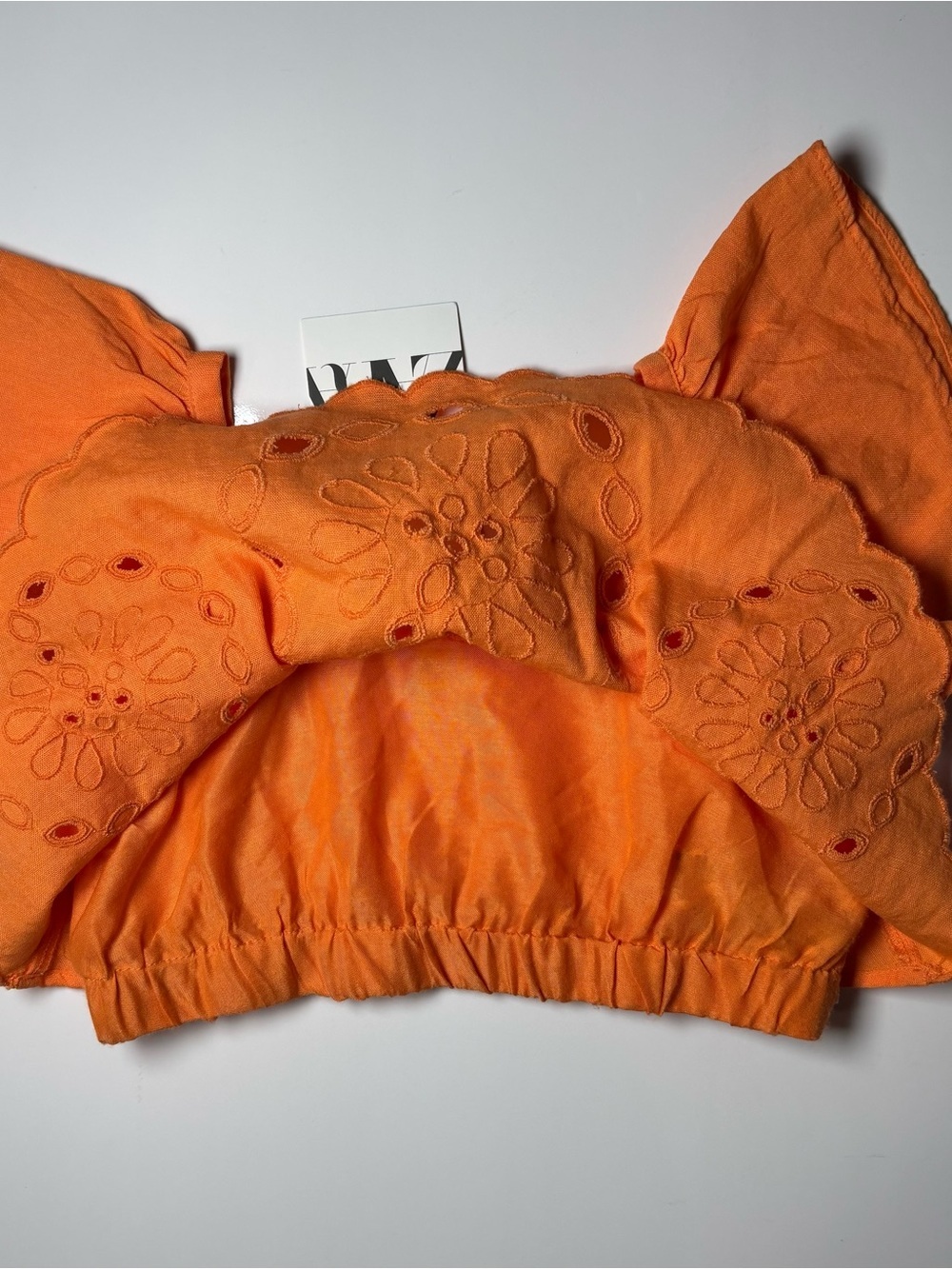 NWT Zara Kids Tangerine Orange Eyelet Lace Ruffle Cropped Top Blouse 6Y Summer - Picture 4 of 7